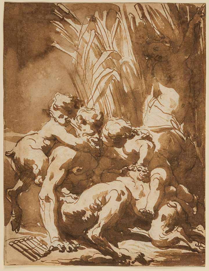 Pan with Young Satyrs, a Putto and a Nymph